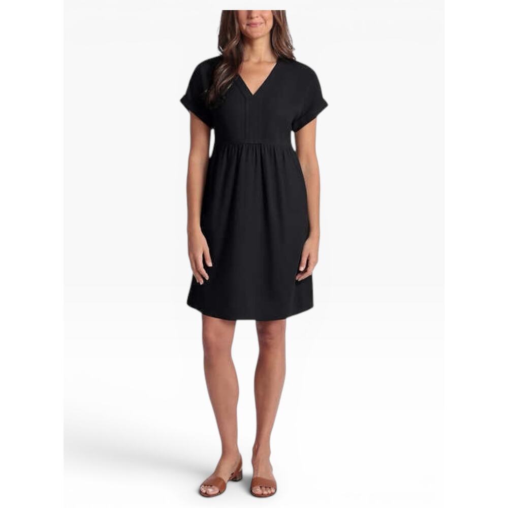 Briggs Linen Blend V-Neck Dress Women XXL Black NWT